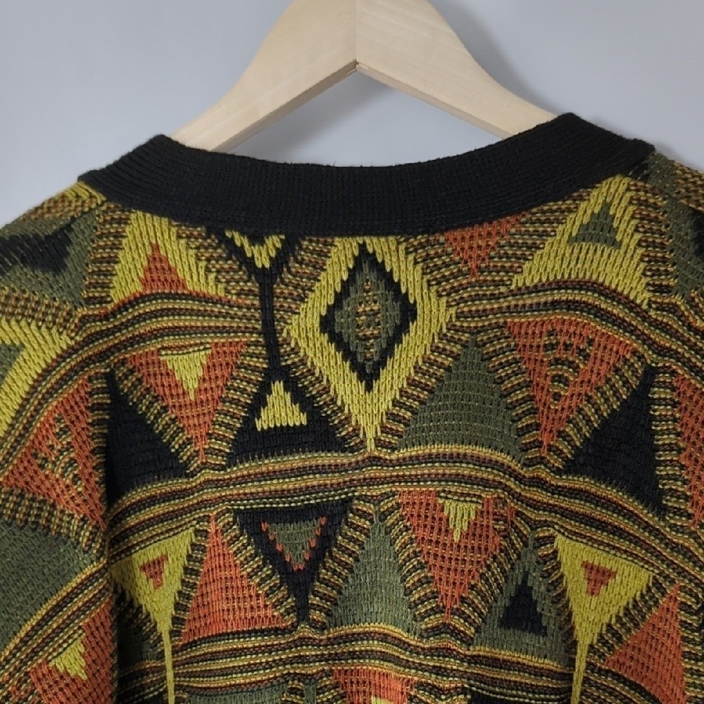 Vintage 80s Gitano Cardigan Sweater Black Orange Lime Green Martini Cosby Medium - Picture 15 of 16